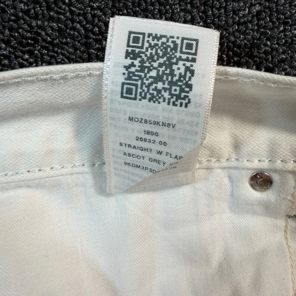 True Religion Straight Leg White Jeans Mens 42x34 Grey Stitch Baggy Wide Leg Y2K